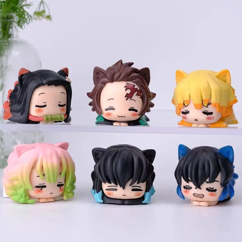 Demon Slayer prone pose figures: Kanroji, Muichiro, Nezuko, Tanjiro collectible figures, car decorations, cute ornaments