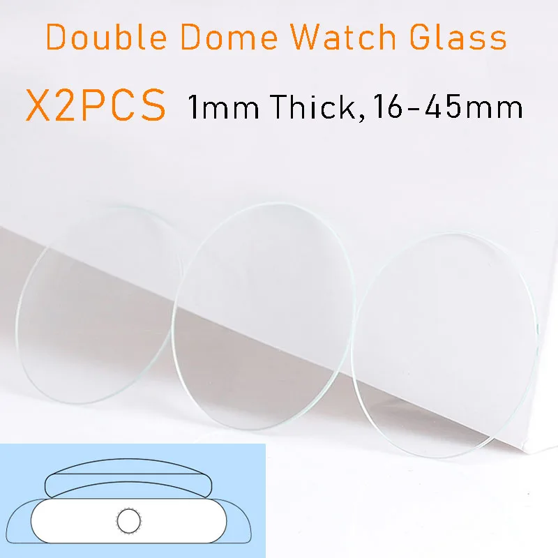 2pcs Watch Glass Mineral Mirror Surface Double Domed 1mm Thickness 16mm to 45mm Diameter Watch Crystal Lens Repair Parts