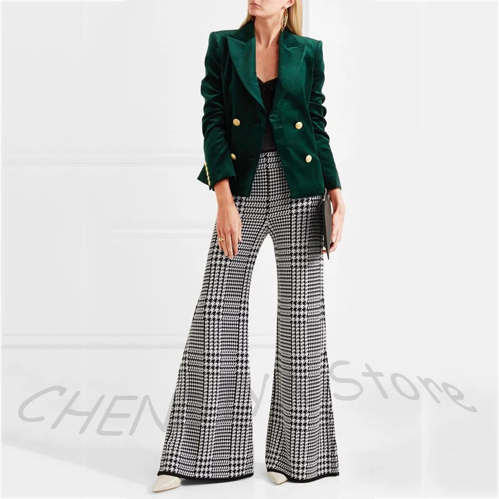 Modern Fashion Women's Suit Two Pieces Bell-Bottoms Pant Sets Elegant Double Breasted Peak Lapel Chic Luxury Female Outfit