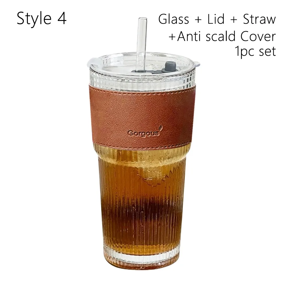 

600ml Capacity Glass Tumbler With Lid and Straw Large Capacity Drinkware with Straw Transparent Glasses Leakproof Water Cup