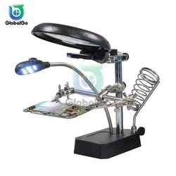 Ferro de solda Stand Holder, Soldagem Lupa, Braçadeira, 5 LED, Vidro Auxiliar, Clip Magnifier, Estação de Mão, Repair Tool