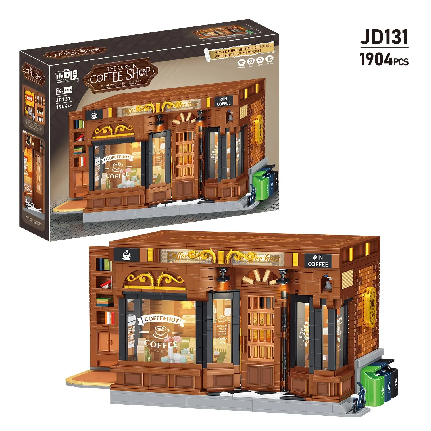

1904PCS American Coffee Shop Building Blocks Kit MOC Modular Street Scene Architecture Bricks Home decoration Toys for Kids Gift