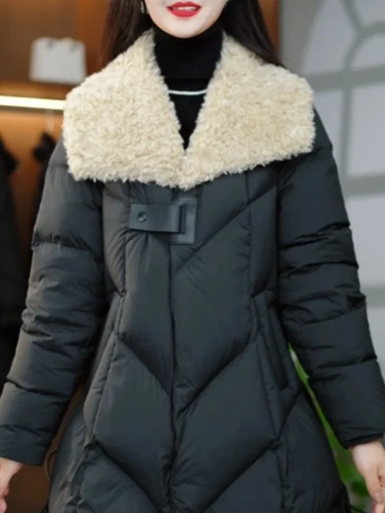 

Ele Luxury Casual Women's Cotton Jaet Faionable Loose Fit Agel Design Winter Commute Sle Pure Color Blo