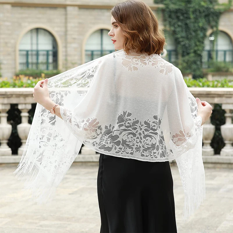 New Embroidery Lace Scarf Shawl Floral Triangular Veil Shawl For Women Party Scarf Wedding Poncho Stoles Ladies Headband Wraps