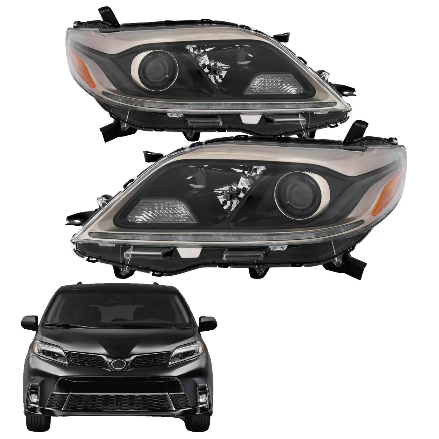 

USA Type Headlights for SIENNA 2016-2020 Halogen HeadLamp Auto Front Light Accessories Black 81150-08081 81110-08081 for Toyota