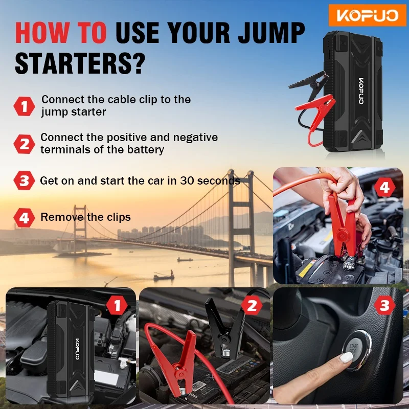 باور بانك قوي للغاية 2000A للسيارة لجميع المركبات 12 فولت، معزز بطارية الطوارئ الآمن للغاية