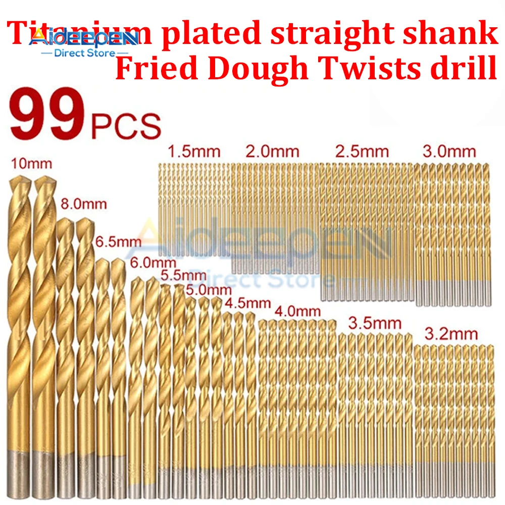 

99pcs 1/4"-1/16" 1.5-10mm Twist Drill Set Anti-rust Wear Protection High Speed Steel Titanium Coated Drill Bit Landing