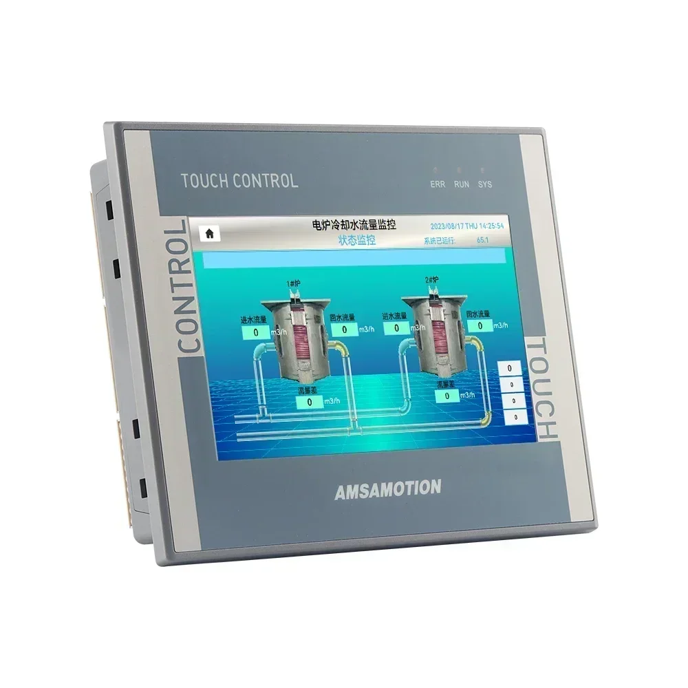 AMSAMOTION HM10A 10'' Inch PLC All-in-1 Machine HM10A 16I 16O FX3U HMI Ethernet 4AI 2AO Analog Output RS232 RS485 Touch Screen