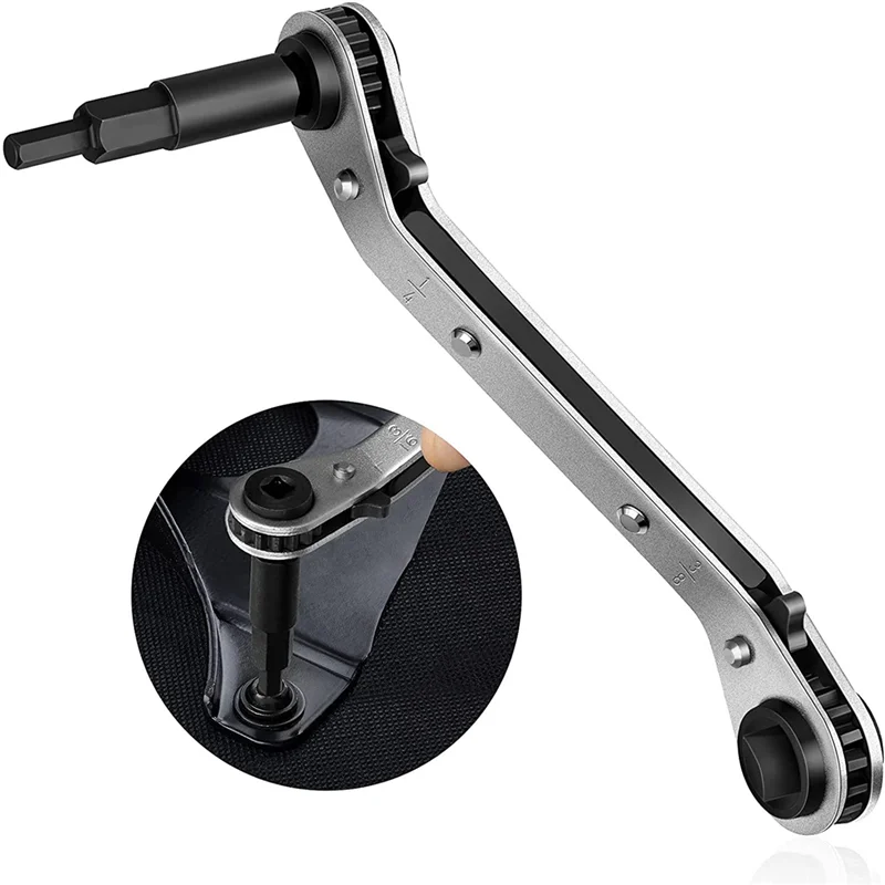 

A63X-Hvac Service Wrench Air Conditioner Valve Ratchet Wrench (1/4Inch, 3/8Inch, 3/16Inch, 5/16Inch) With Hex Bit Adapter
