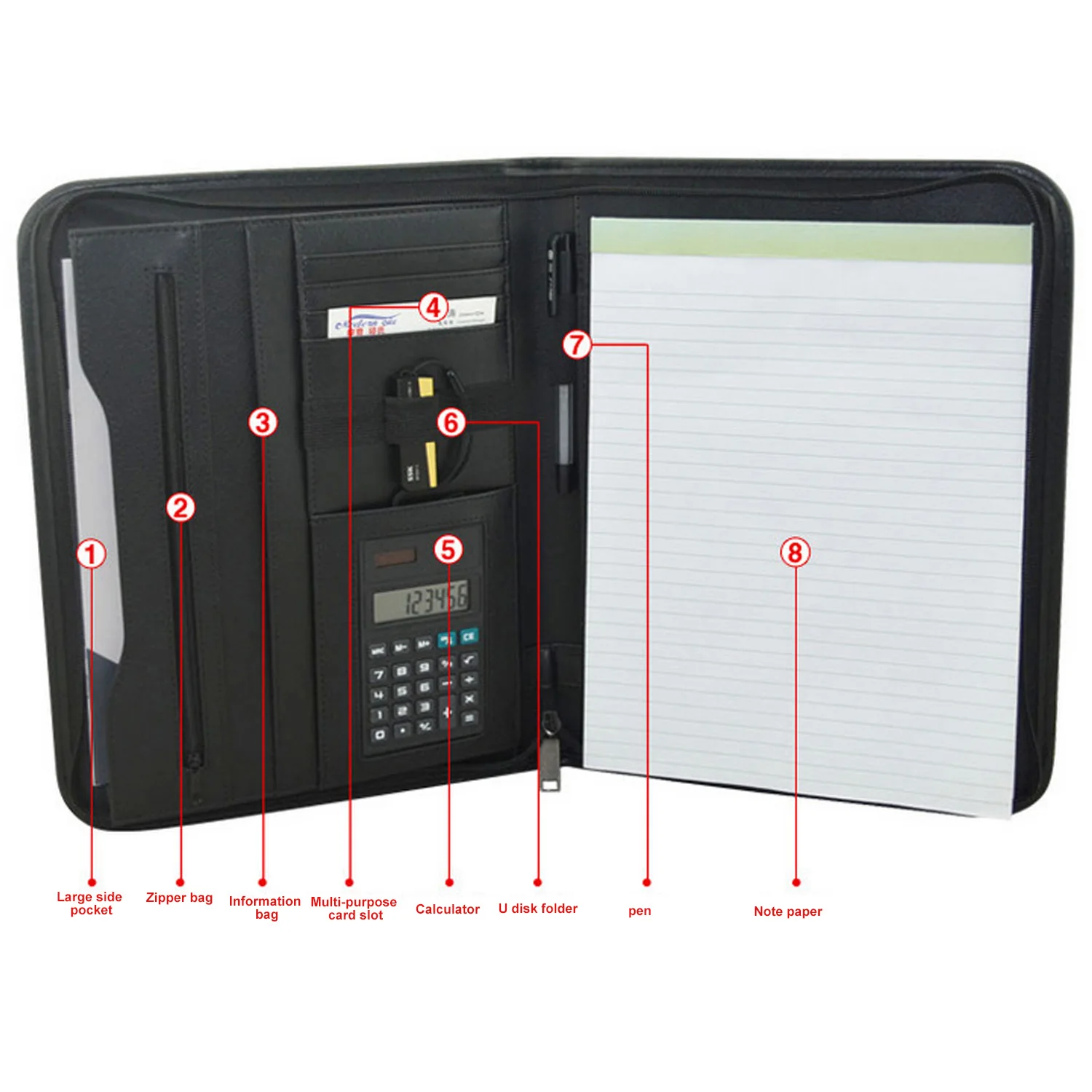 Multifunctionele A4 Map Professionele Zakelijke Conferentie Pu Leer Document Case Portable Organizer Bag Met Rekenmachine