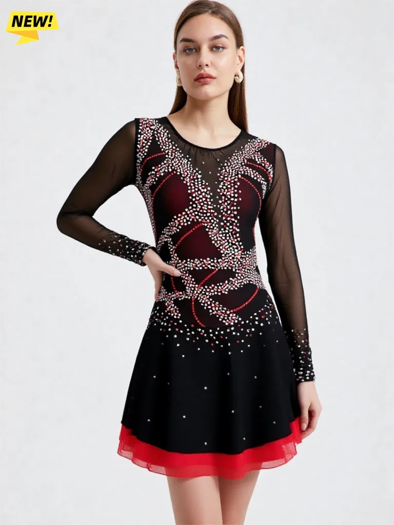 LIUHUO 여성 성인 청소년 소녀 맞춤형 의상 공연 대회 레오타드 아이스 피겨 스케이팅 드레스 댄스 블랙 레드 롤러