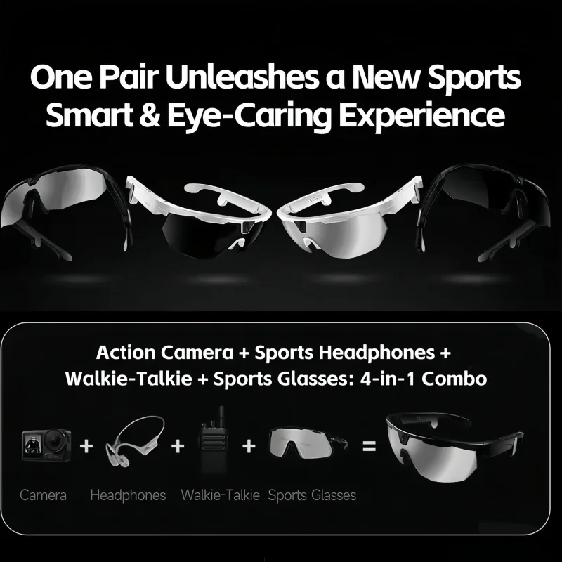 2026 AI Smart Sports Glasses HD 800W Camera Anti-Shake Bicycle Riding Shooting Goggles Windproof for Outdoor Activities