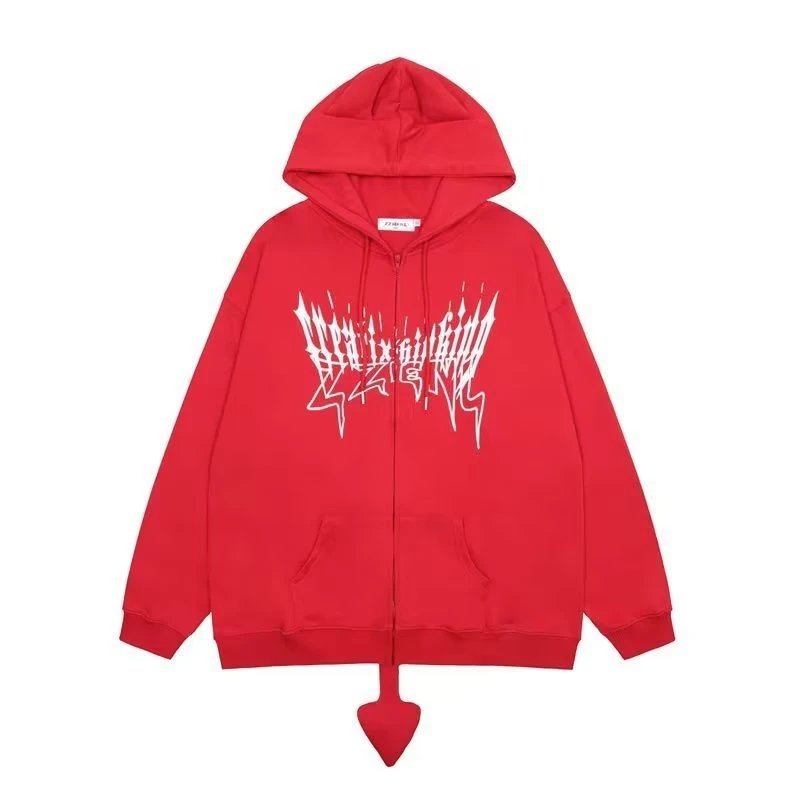 Hipster Hooded Punk Style Couple Hooded Sweatshirt Printing Zip Up Hoodies Y2K Streetwear Long Sleeve Loose Jacket Coats