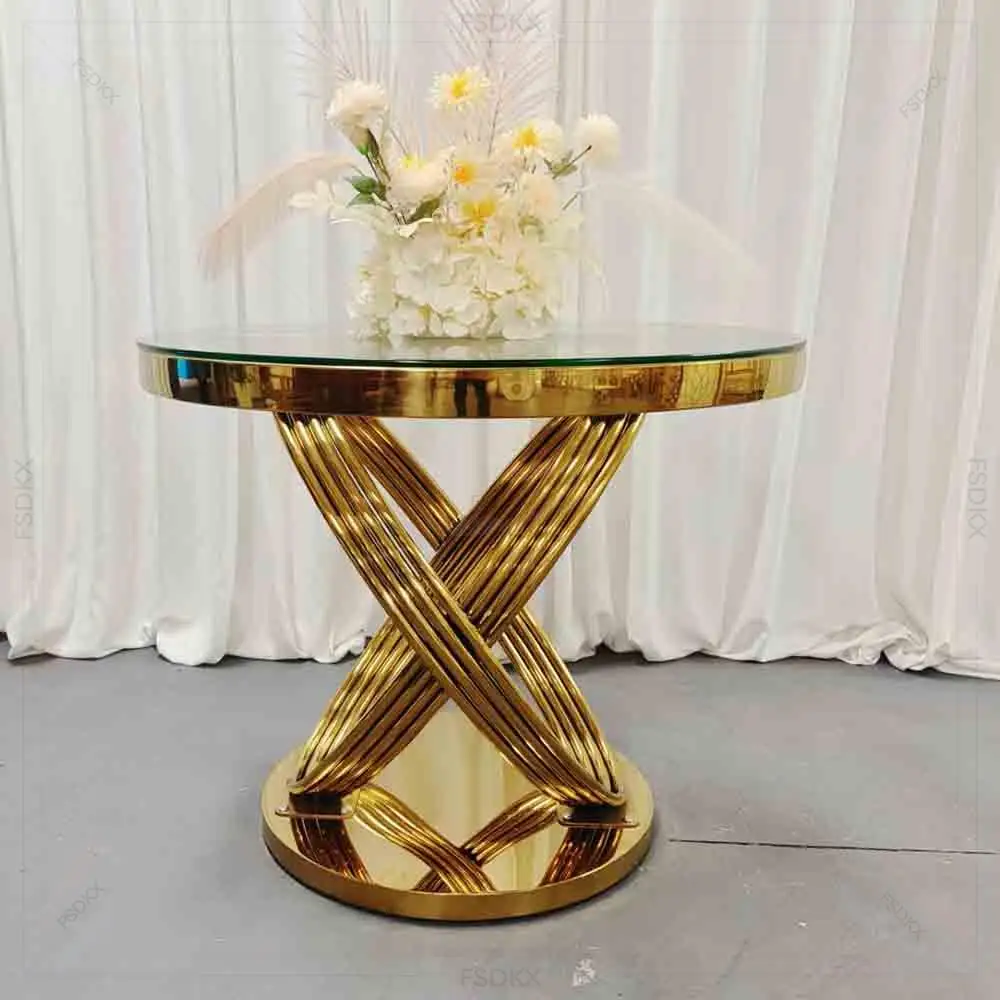 

Wedding Party Round Shape Modern Luxury Mirror Glass Top Wedding Cake Table