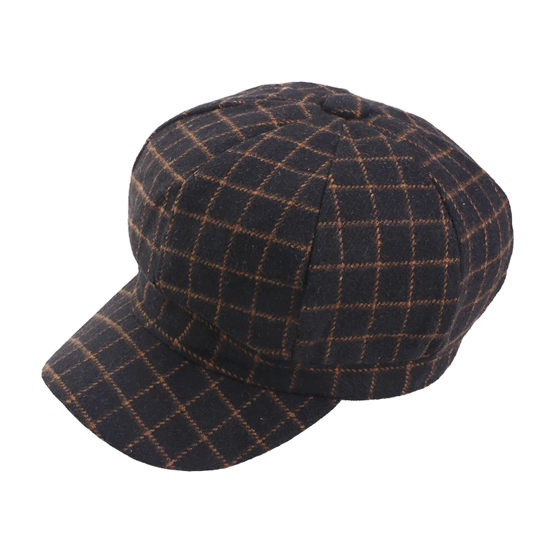 Neue britische Vintage-Newsboy-Mütze mit breiter Krempe, karierte achteckige Baskenmütze, Damen-Malerkappe, elegante Retro-Mütze für den Außenbereich – Detail 8