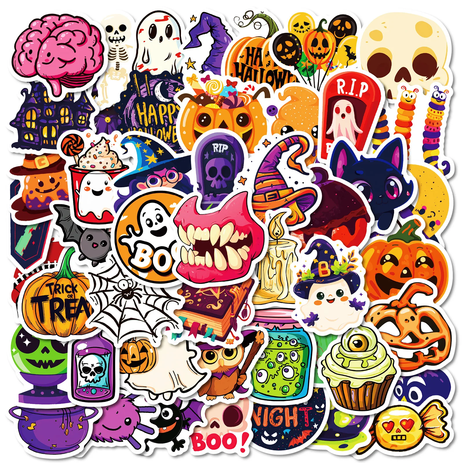 50pcs ฮาโลวีน Eye สีเขียว Ghost Hand Graffiti สติกเกอร์เทศกาลตลก HD กันน้ํา Self-กาวสติกเกอร์