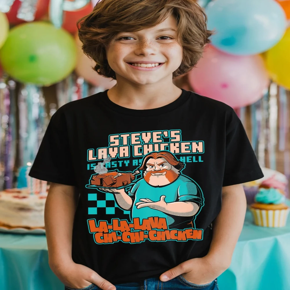 ستيف لافا الدجاج مضحك نابضة بالحياة الكرتون موضة الاطفال تي شيرت مطبوع الصيف فتاة صبي قميص بلايز عادية Crewneck الملابس #1