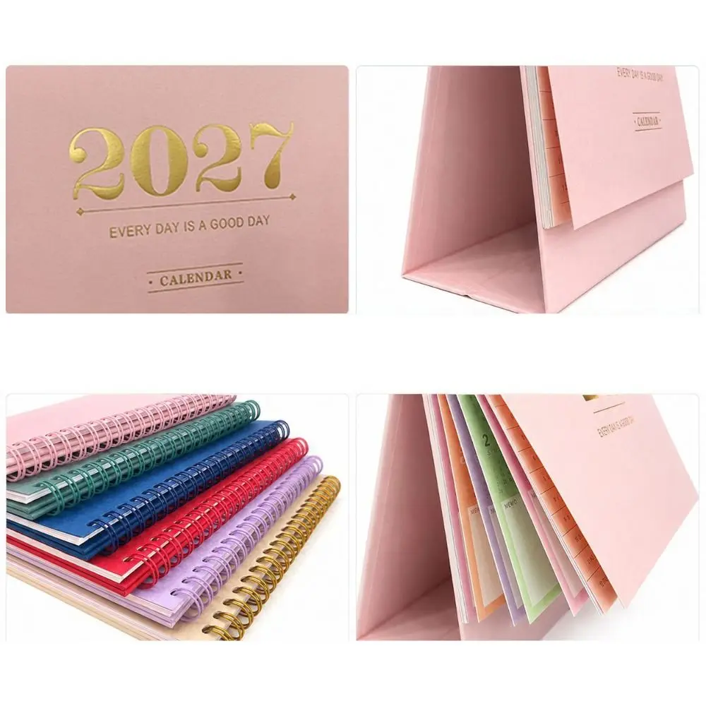 Paper 2027 Desk Calendar Morandi Color Spiral Binding Monthly Planner Desktop Size Monthly View Academic Planner