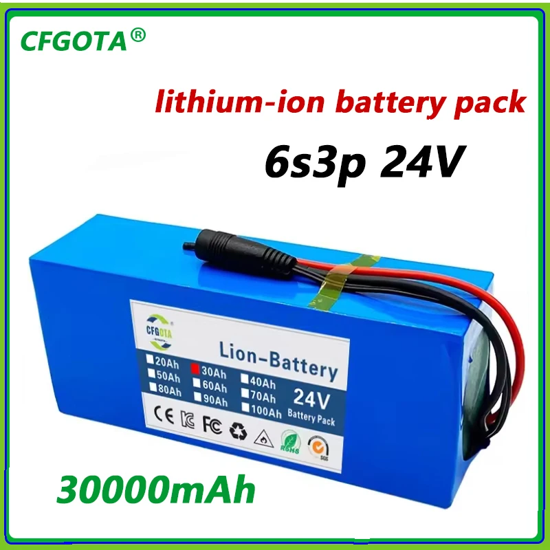 2026 24V 30Ah 18650 lithium battery 6s3p 24V 30000mAh lithium-ion battery pack+charger