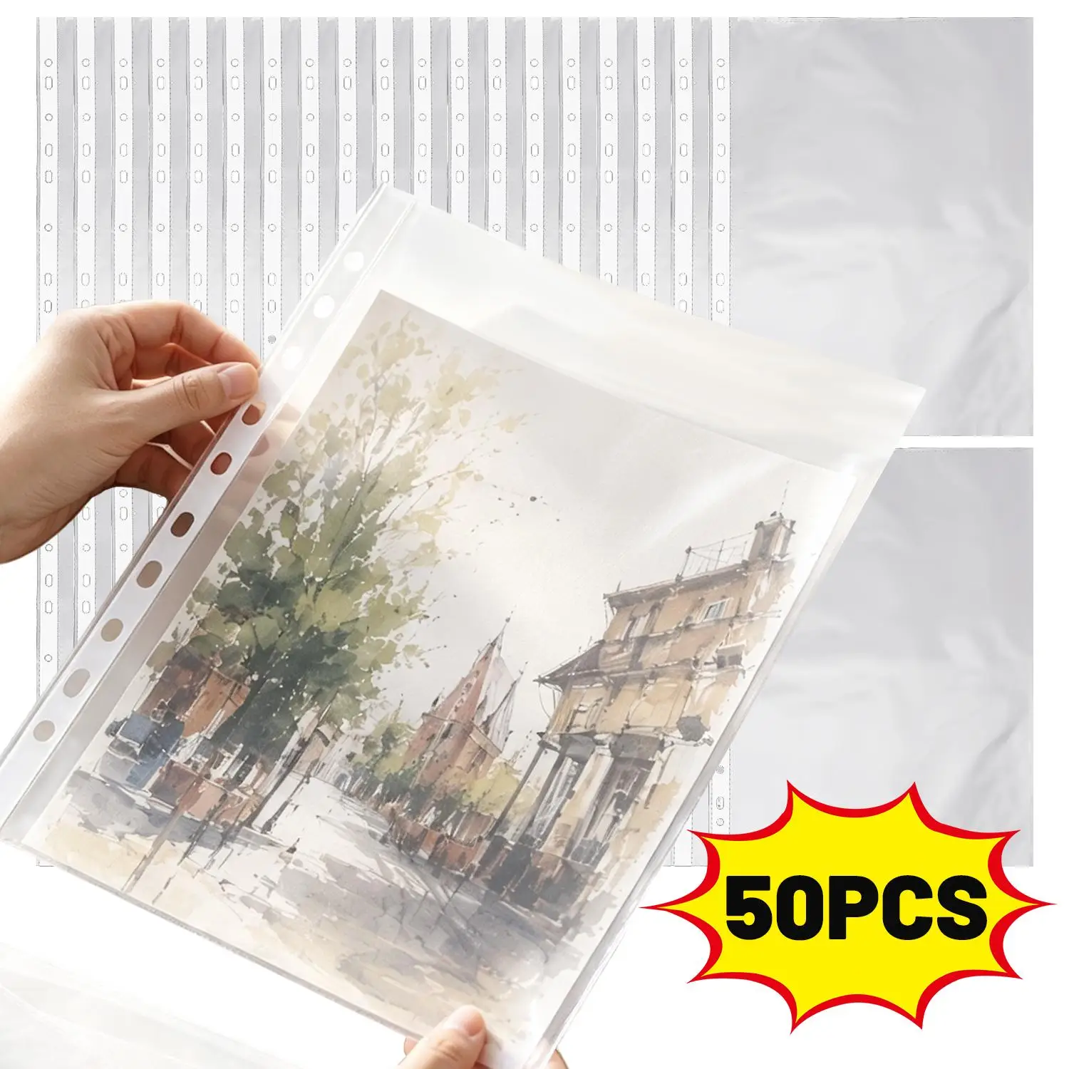 10/50pcs 11 Holes Transparent PVC File Folders Large Capacity Organizer Waterproof Clear Text Photo Paper Storage Folders
