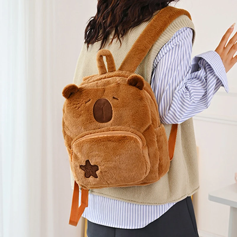 Brown Capybara Children Girl Backpack Kid Plush Bookpack Cute Capybara Cartoon Princess Kindergarten School Boy Girl Backpack
