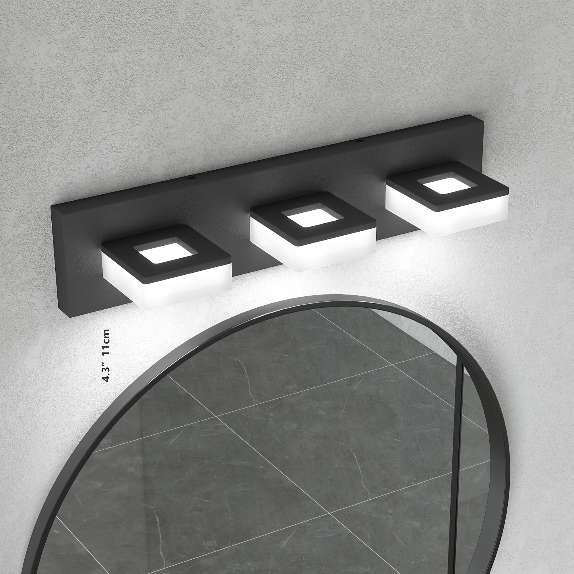 L002013-W3B Lampada frontale a specchio in stile moderno può ruotare di 180 gradi, impermeabile e antiruggine, certificata di sicurezza elettrica, adatta per lavabo da bagno, sorgente luminosa a LED, dimmerabile, design semplice