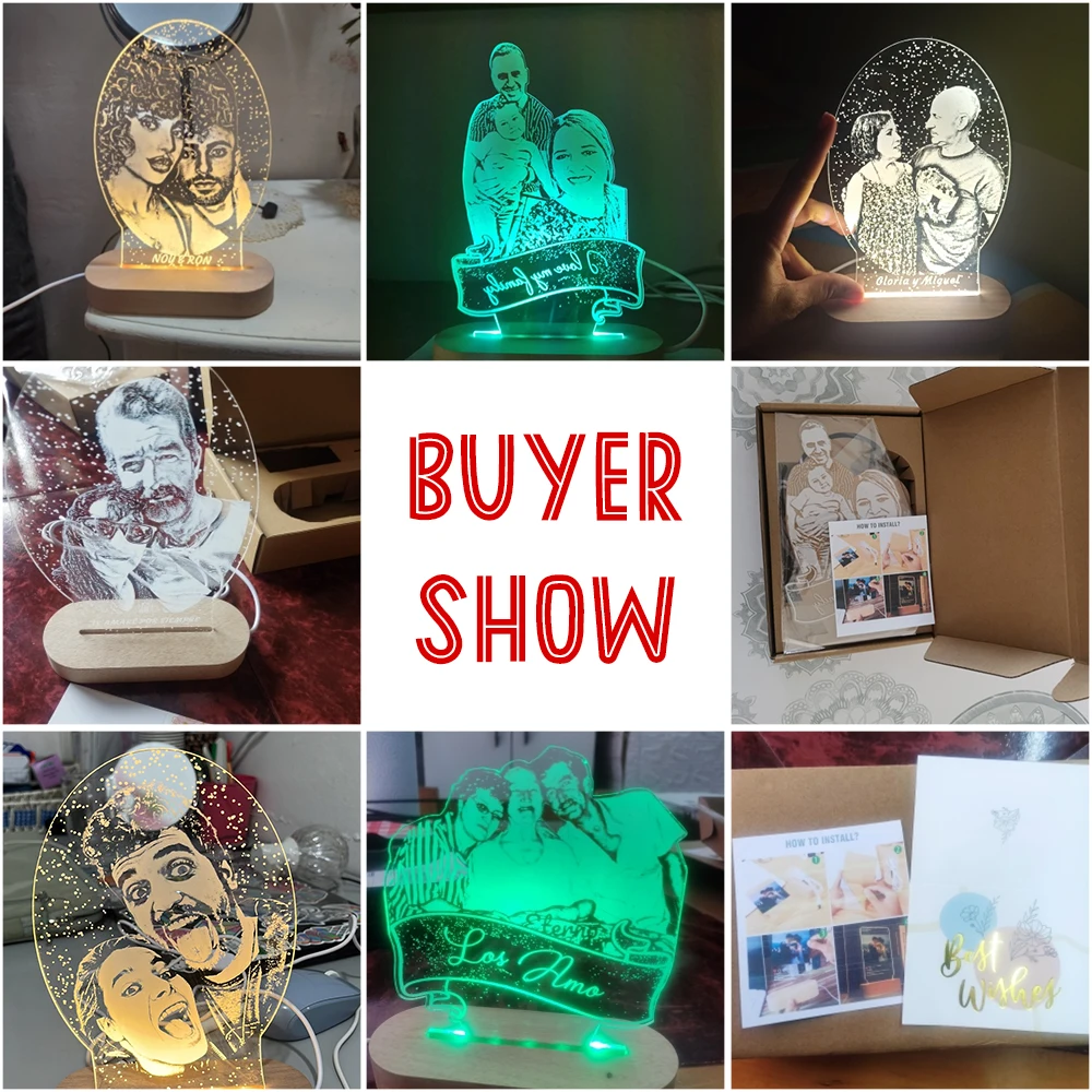 3D Nachtlampje Lamp Aangepaste Foto Gesneden Houten Basis Tekst Geschikt Voor Bruiloft Verjaardag Jubileum Kamer Decor Led 3D Lamp Cadeau