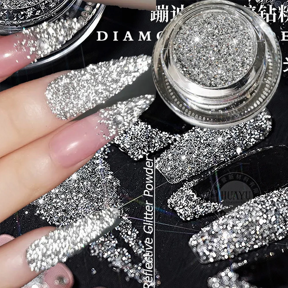 3g/jar Super-Flash Reflective Nail Diamond Glitter Powder Holographic Sparkling Crystal Reflective Powder DIY Party Nail Glitter