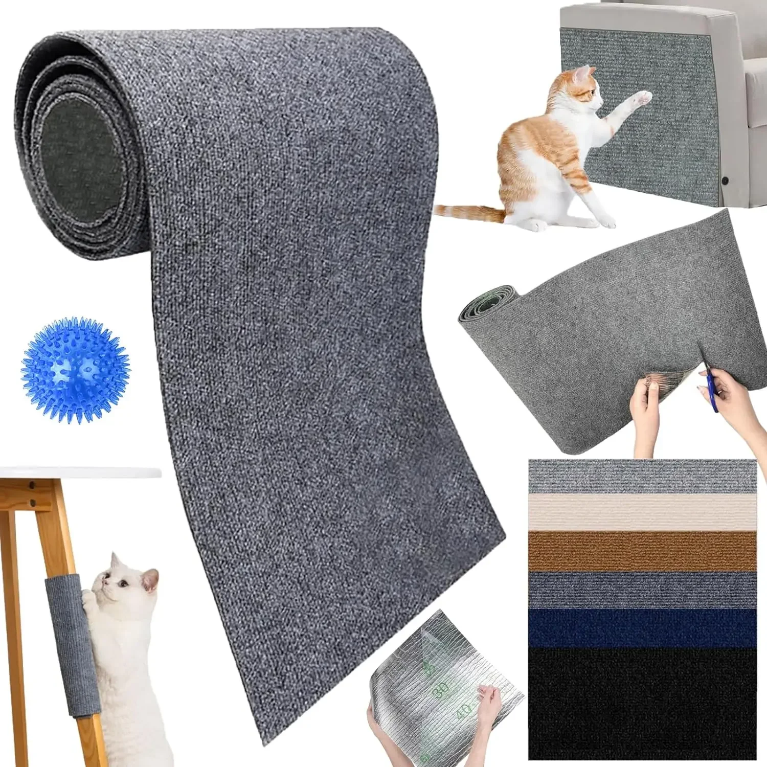 Durable Cat Scratching Mat Trimmable Cat Scratch Couch Furniture Protector Self-adhesive Carpet Cat Scratch Board Cat Accessory