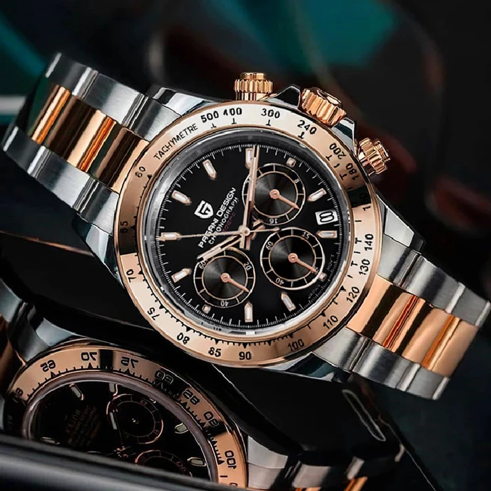 PAGANI DESIGN 2025 Orologio al quarzo in oro rosa da uomo nuovo Orologio da uomo d'affari di lusso di marca da uomo Cronografo sportivo impermeabile VK63 Movt
