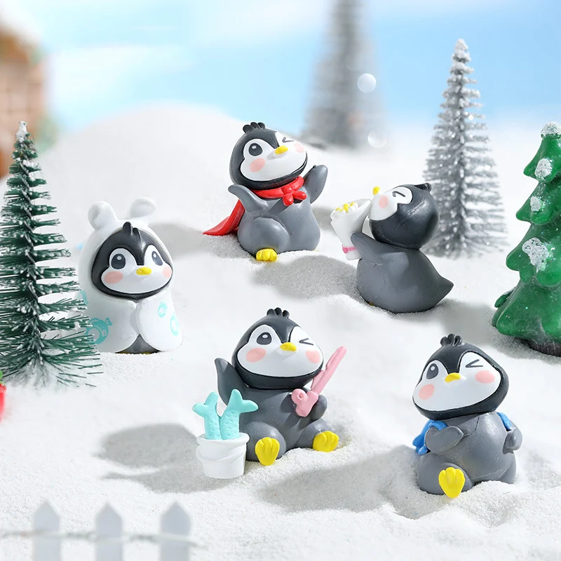 Cartoon Penguin Winter Swimming Fairy Garden Miniatures Figurines Terrarium Home Car Dollhouse Interior Decoration DIY Kids Toys