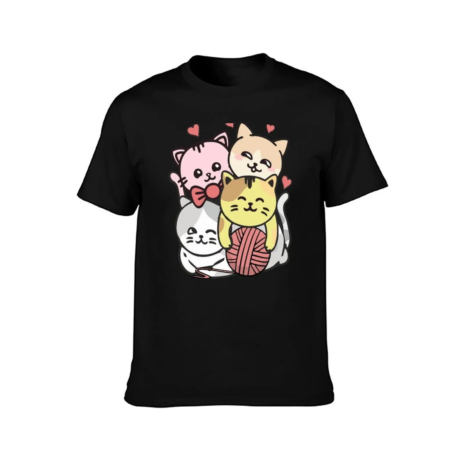 Cat Cats Pile Kawaii Cute Anime Kitten Playing With Yarn Ball Funny Gift T-Shirt, Summer Casual Cotton Tee, Unisex Men Women