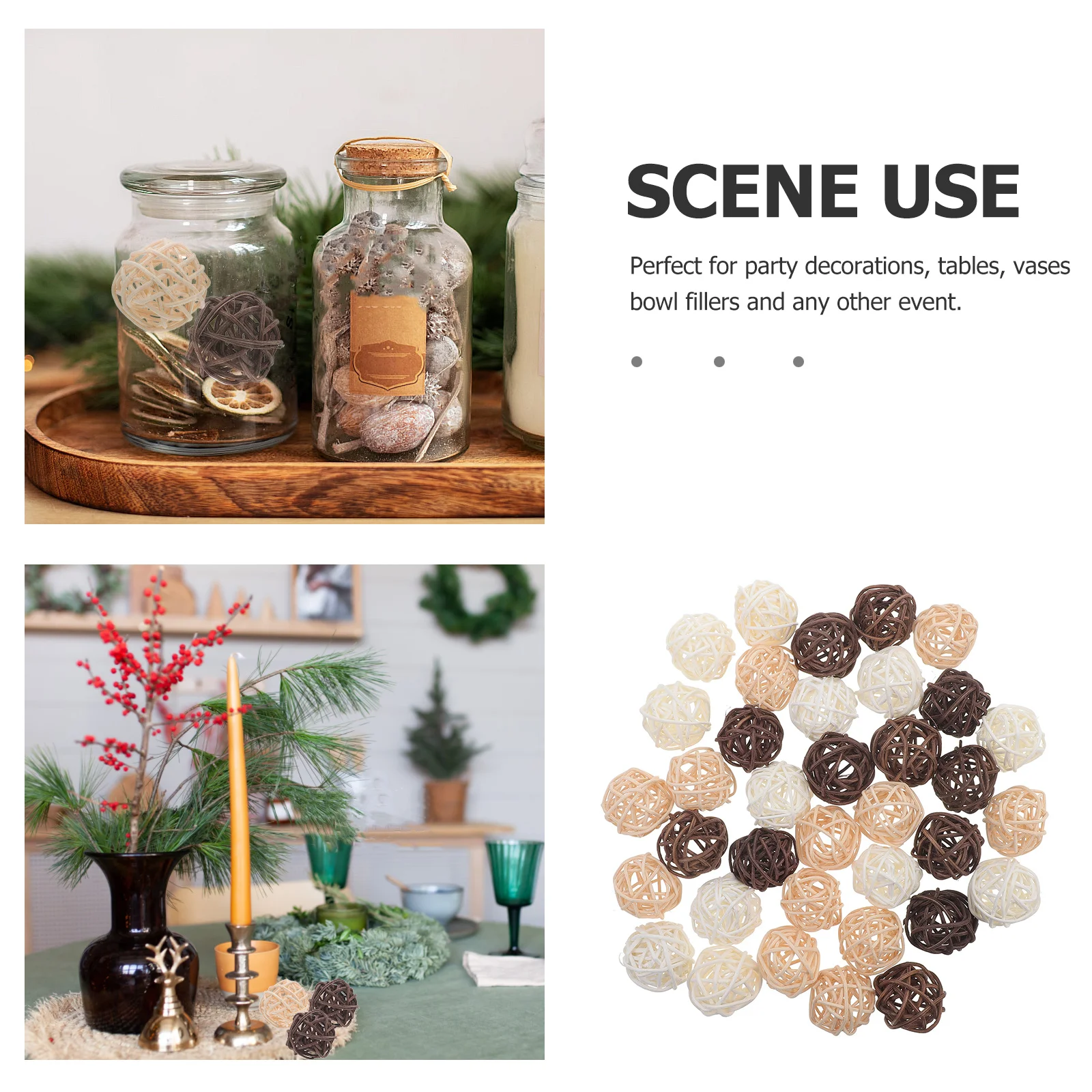 

36Pcs Rattan Balls Decorative Colorful Sphere Balls Vase Bowl Filler DIY Craft Supplies Party Table Decor Vase Bowl Filler