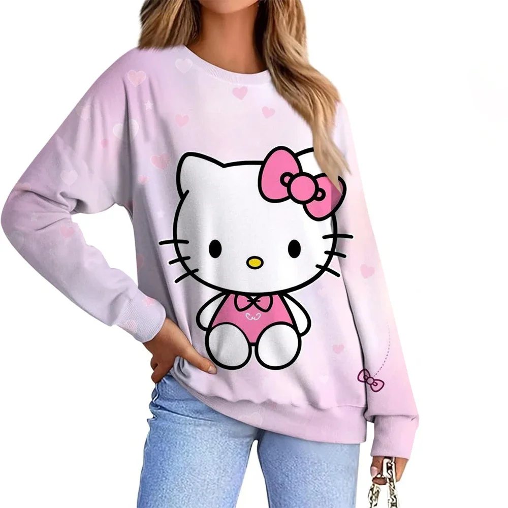 Hello Kitty mode imprimé sweat femmes belle Hello Kitty graphique kawaii confortable décontracté col rond sweat-shirt