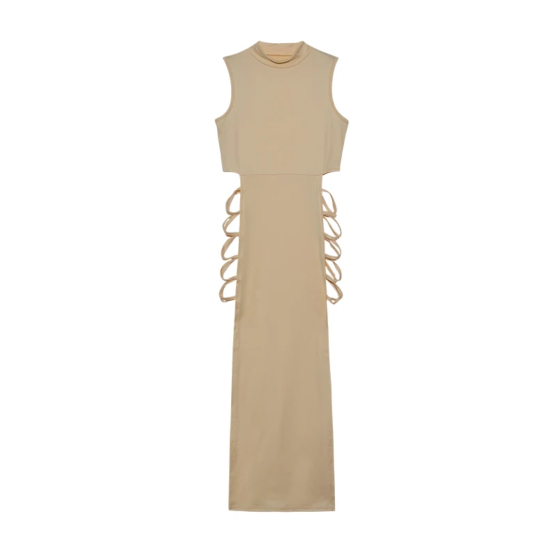 Vestido con corte cruzado y recortes, sexy bodycon de cuello alto sin mangas, ropa de mujer 5
