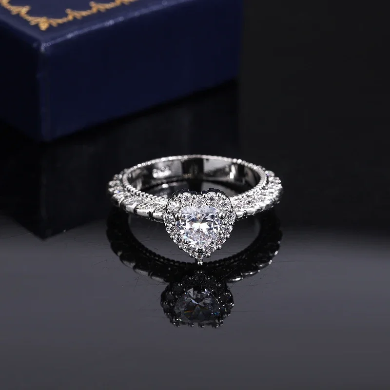 Women's Heart Shaped 925 Silver Plated Zircon Wedding Ring