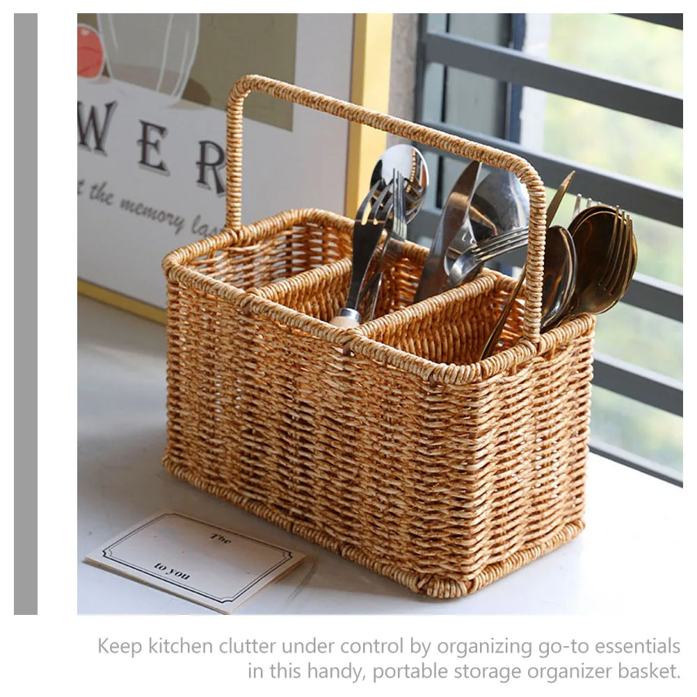 

Kitchen Storage Organizer Woven Basket Silverware Holder for Countertop Large Capacity Plastic Shallow Color Cutlery