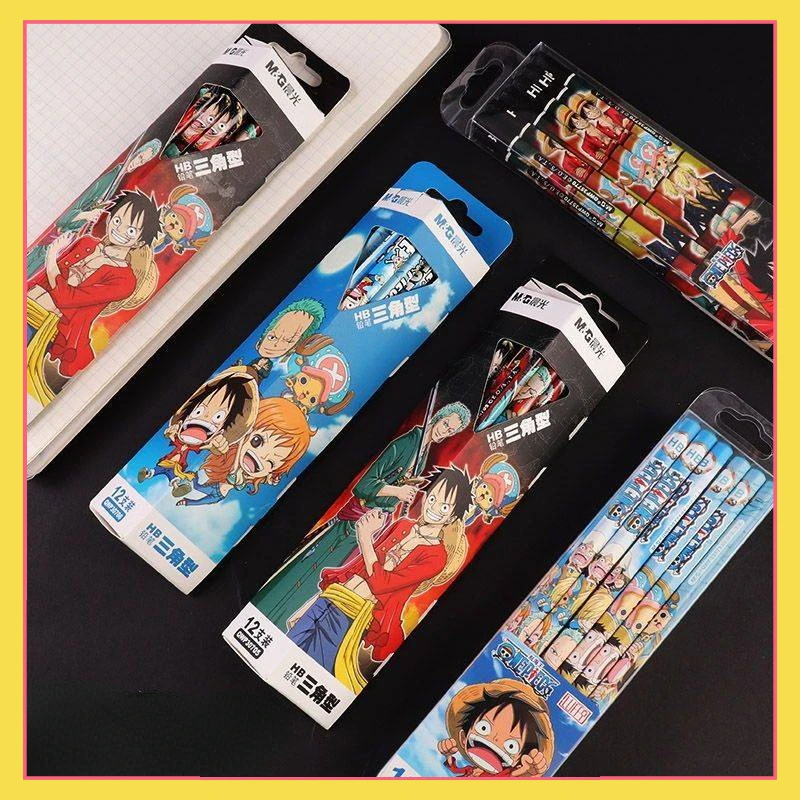 

New Animation Peripherals One Piece Pencil HB Pencil Triangular Wooden Pole Luffy Zoro Usopp Ornaments Collection Toys Best Gift