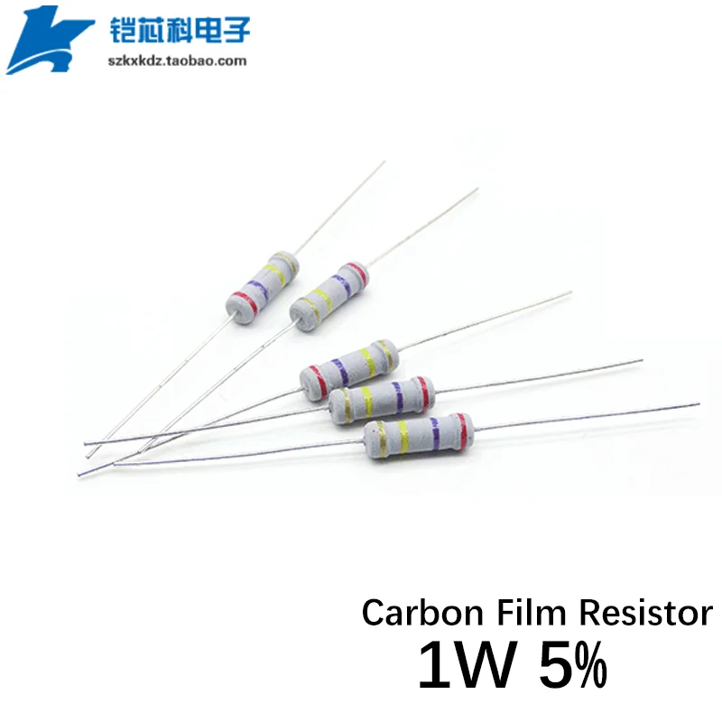 50pcs 1w resistor de filme de carbono 5% 1r-5.1m 10 13 62 100 120 180 510 15 r ohm kohm 33k 1k 10k 47k 100k 2.2m 4.7m resistência