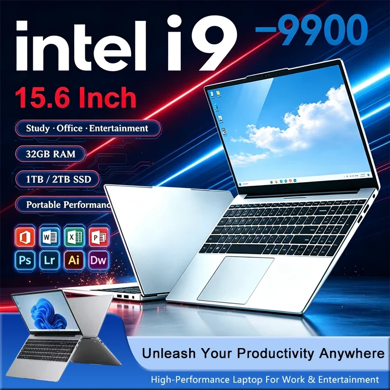 15.6 Inch Gaming Laptop Computer I9-9900 16GB RAM 1TB 2TB SSD PC Gamer Windows 11 Laptops 1920*1080P Office Study Notebook PC