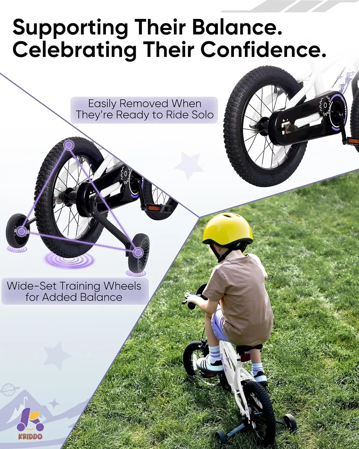 14-16 inch kinderfiets voor kinderen van 3-8 jaar, jongens- en meisjesfiets met afneembare zijwieltjes, fiets voor kinderen met handrem en coa