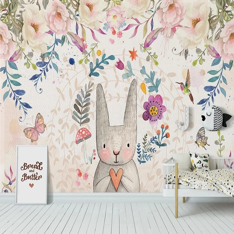 Custom 3D Mural Wallpaper Cartoon Rabbit Flower Bedroom Children's room Living room sofa TV background wall bedroom restaurant