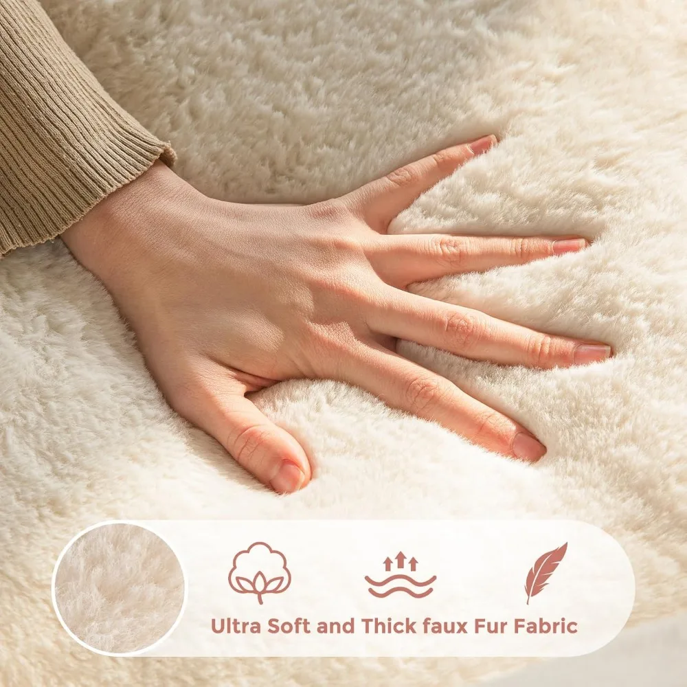 أريكة كيس فول قطيفة منقوشة بالزهور، كرسي أرضي من الفرو الصناعي الناعم، مقعد قراءة كبير الحجم لغرفة المعيشة