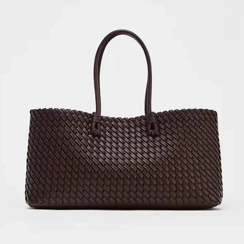 

Luxury Handwoven Leather Tote Bag Woven Shopper Bag Fashionable Top Handle Bag Women's Shoulder Handbags for Everyday Style