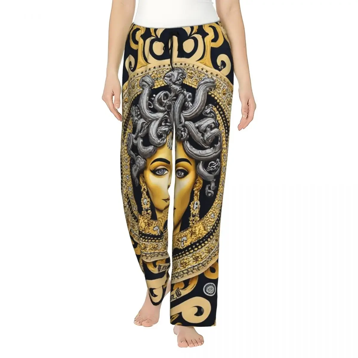 

Custom Ancient Greece Medusa Gorgon Vintage Style Women Pajama Pants Lounge Sleep Sleepwear Bottoms with Pockets