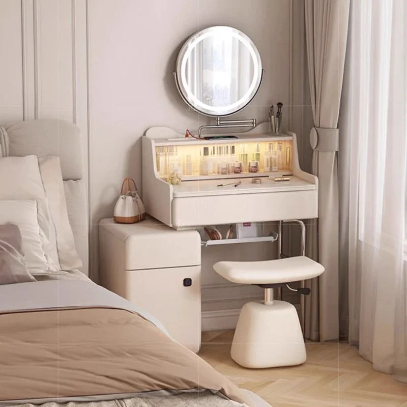 Modern Aesthetic Dressing Table Girl White Design Mirror Vanity Dressing Table Bedroom Storage Tocador Maquillaje Furniture