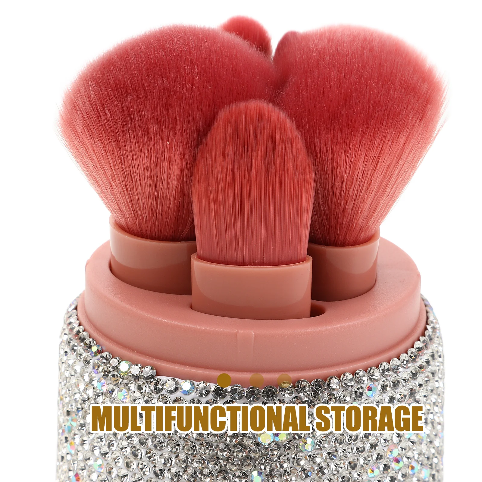 1 Juego de brochas de maquillaje de lujo con diamantes de imitación, organizador de viaje compacto, estuche a prueba de polvo para base en polvo, sombra de ojos, mezcla de contorno