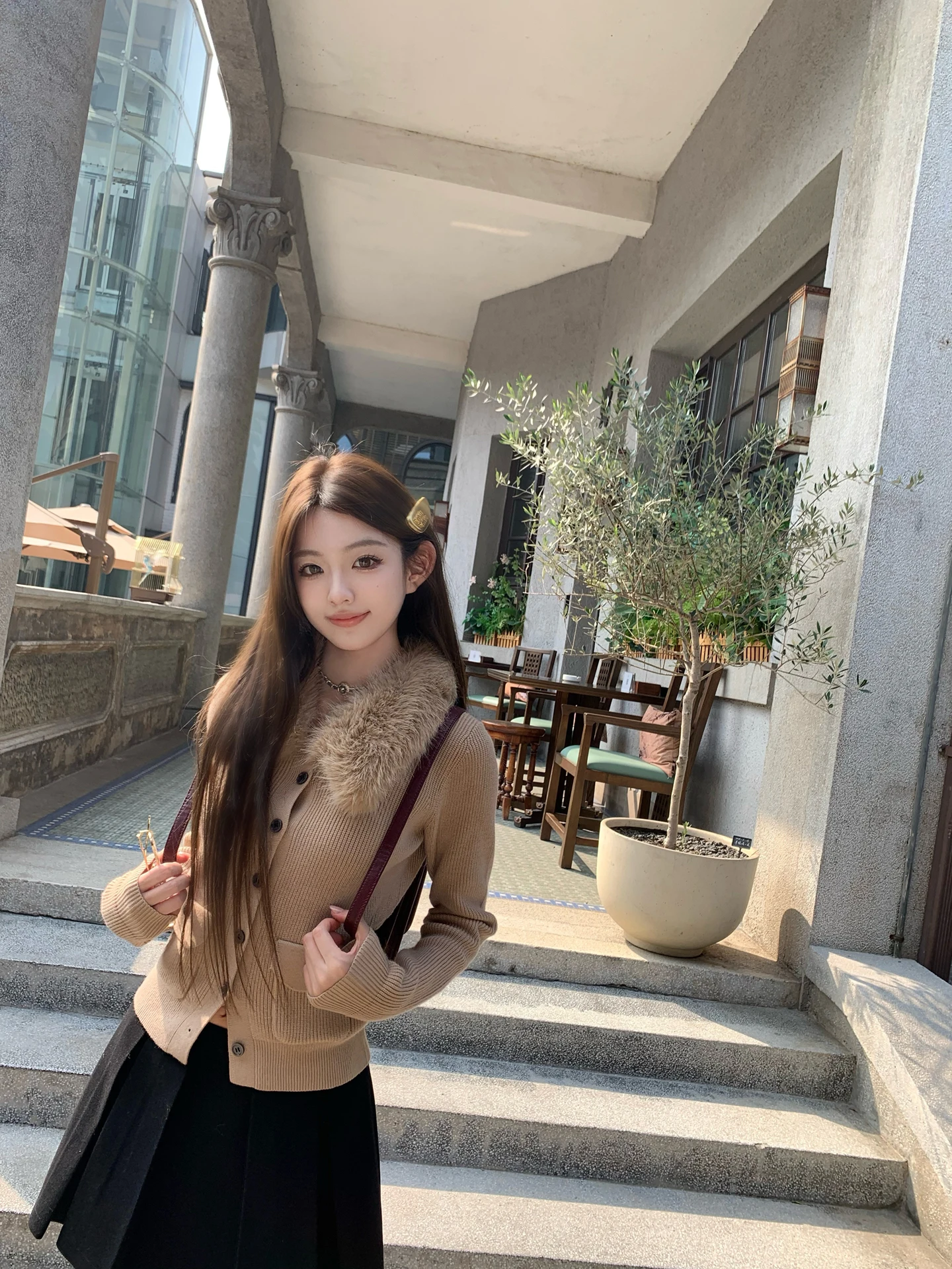

Riseaauu Women's Knitted Sweater Coat Winter Fashion Small Shirt Thickened Polyester Viscose Fiber Warmth Long Sleeve Coat