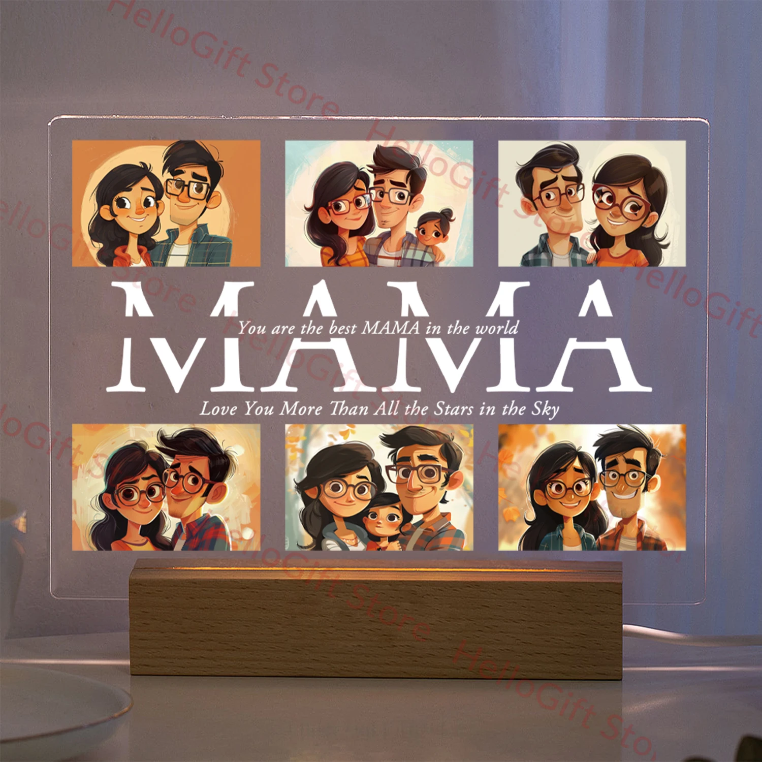 Personalized Custom Photo Text 3D Acrylic Lamp Customized Bedroom NightLight for MOM DAD LOVE Family Birthday Christmas Day Gift