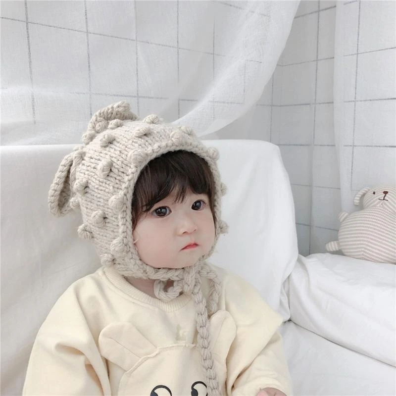 

J15U Baby Knitting Warm Beanie Cap Ear Protector Hat Newborn Photograph Props